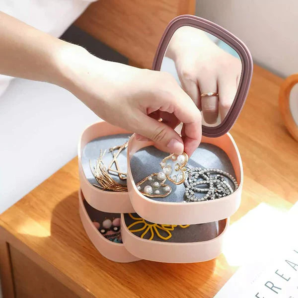 Rotatable 4 Layer Jewellery Organizer With Mirror